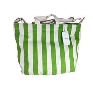 BAGGU Horizontal Zip Duck Bag in Green Awning Stripe NWT Beach Bag Summer Cruise